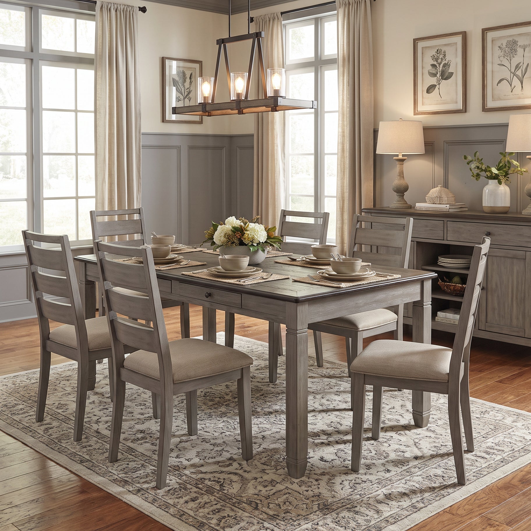 Homelegance 5627GY/1526S 7 Piece Storage Dining Set