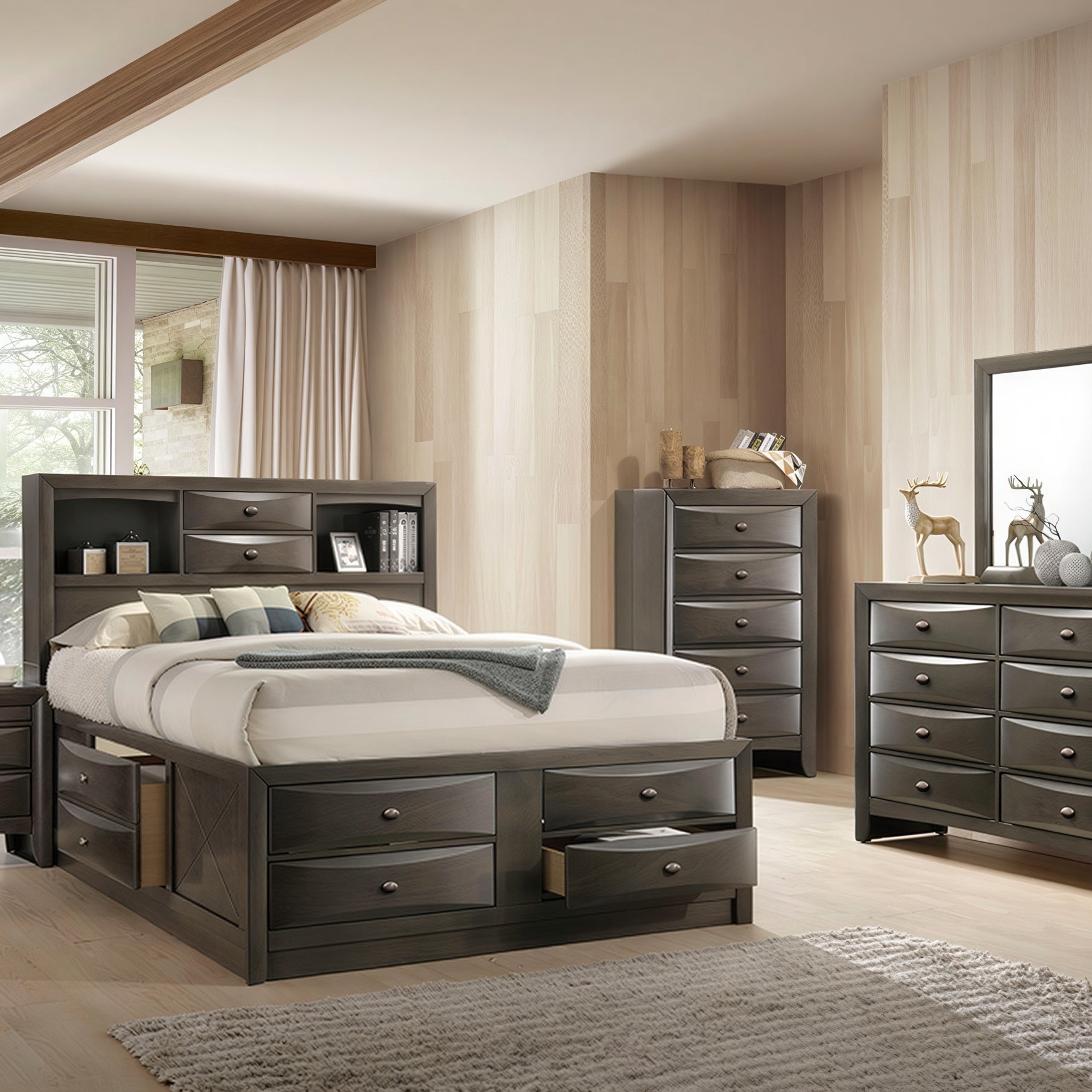 FOA FM7210GY-K-BED Zosimo Gray King Storage Platform Bed