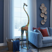 UMA 13837 Jeffrey Multi Colored Metal Giraffe Indoor Outdoor Tall Decorative Sculpture with Detailed Embossed Scrollwork, 17" x 7" x 73"
