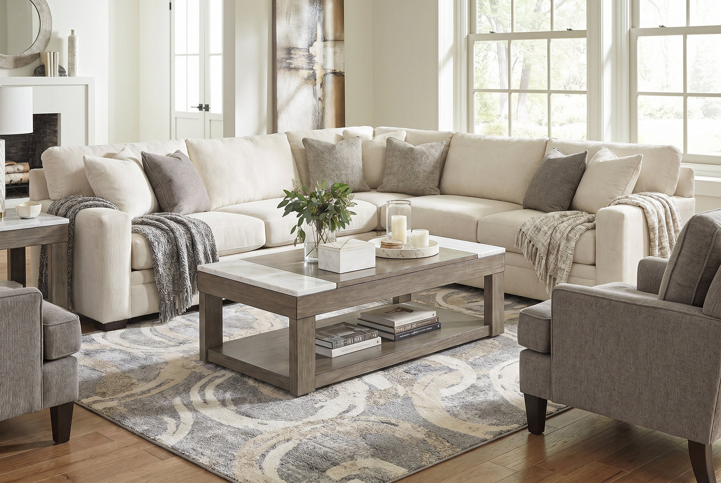 Ashley T854-9 Loyaska Lift Top Wood Marble Coffee Table