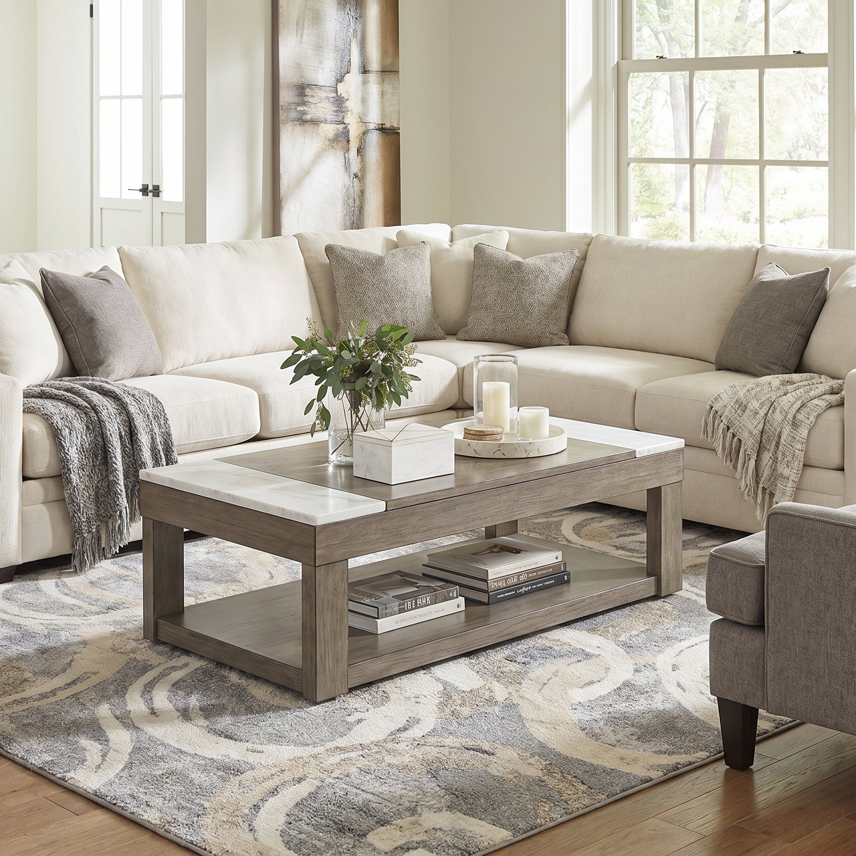Ashley T854-9 Loyaska Lift Top Wood Marble Coffee Table