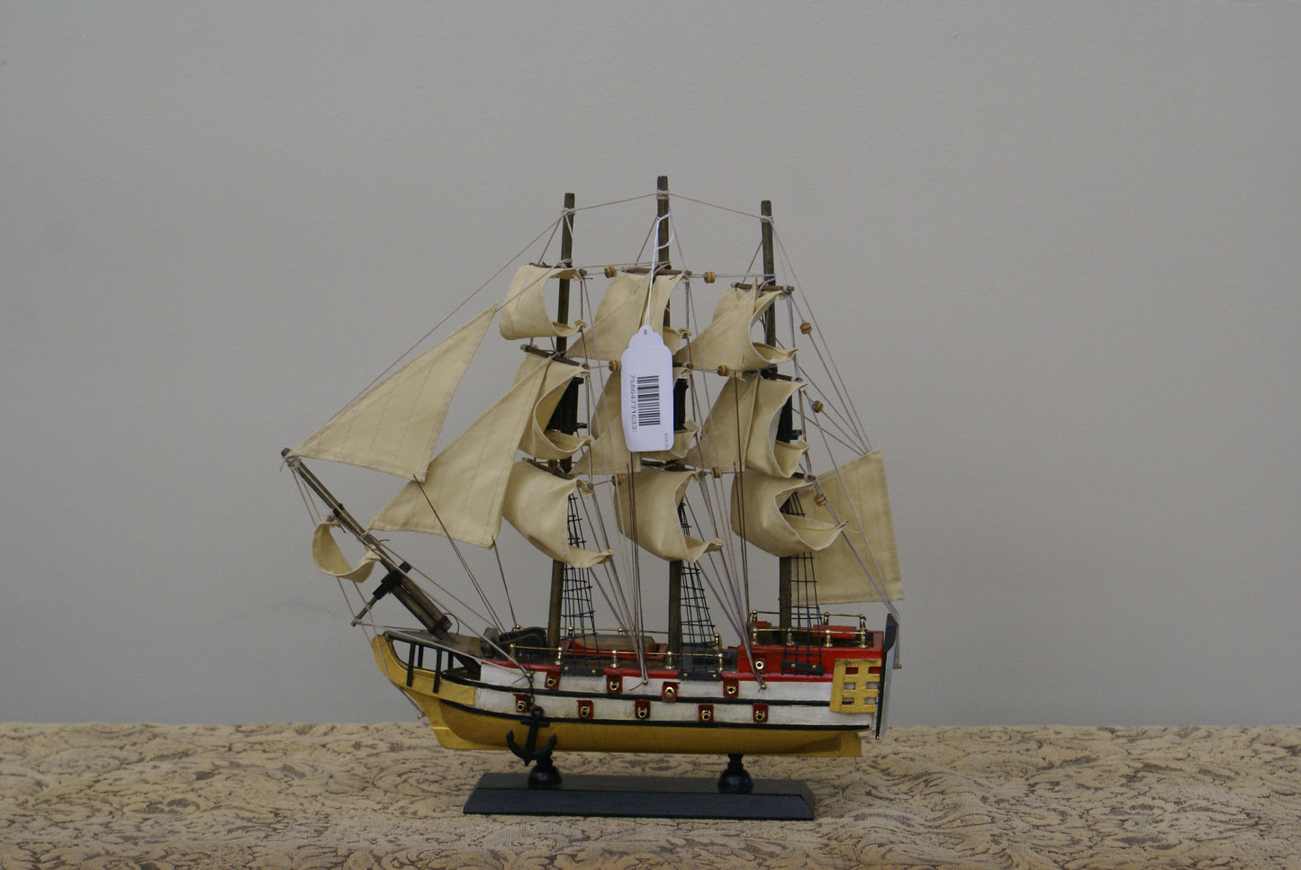 UMA 71633 Beige Wood Sail Boat Decorative Sculpture with Lifelike Rigging, 15" x 3" x 14"