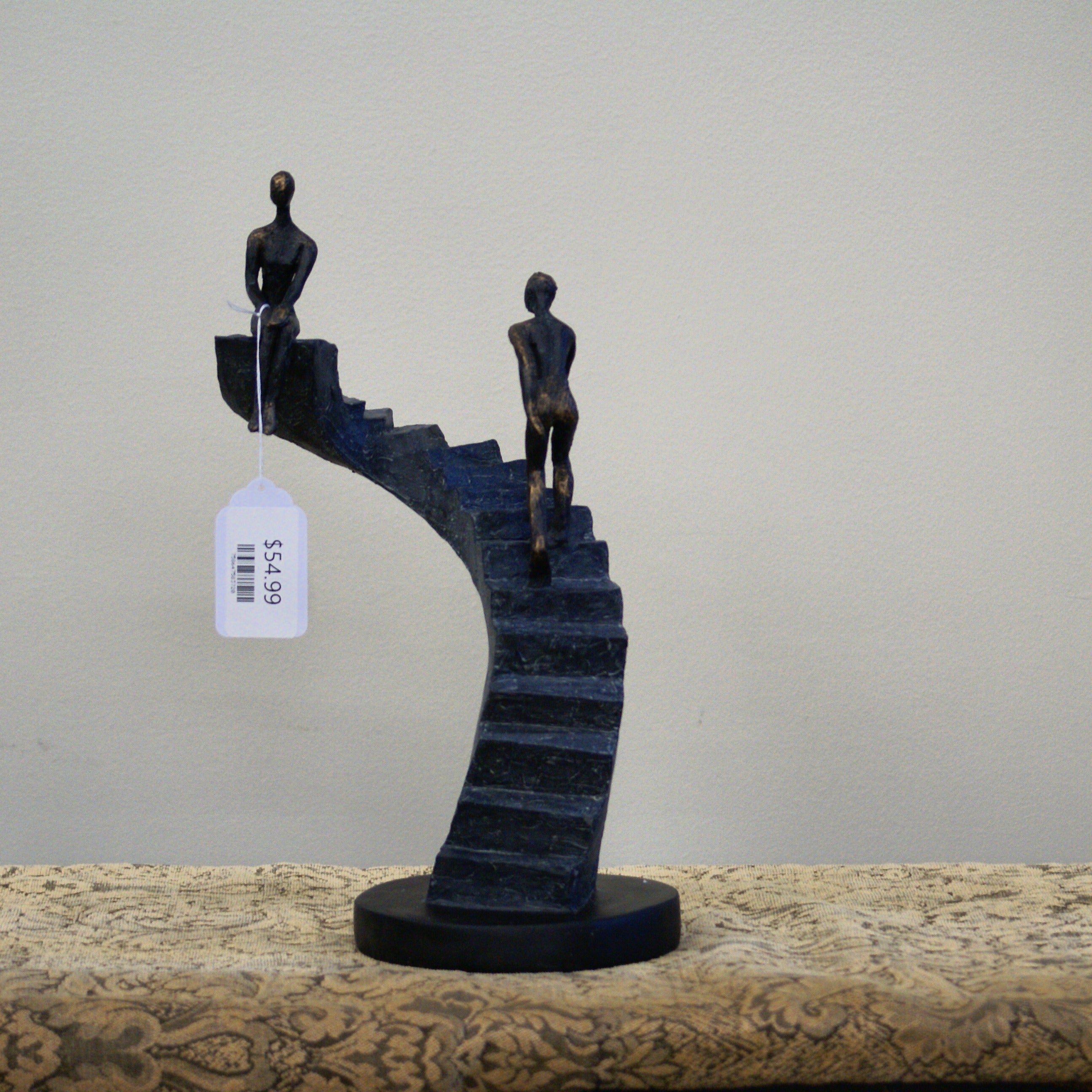 UMA 58372 Black Polystone People Decorative Sculpture with Stairs, 8" x 3" x 14"