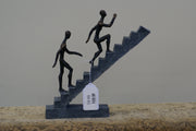 UMA 58373 Gray Polystone People Decorative Sculpture with Stairs, 8" x 3" x 14"