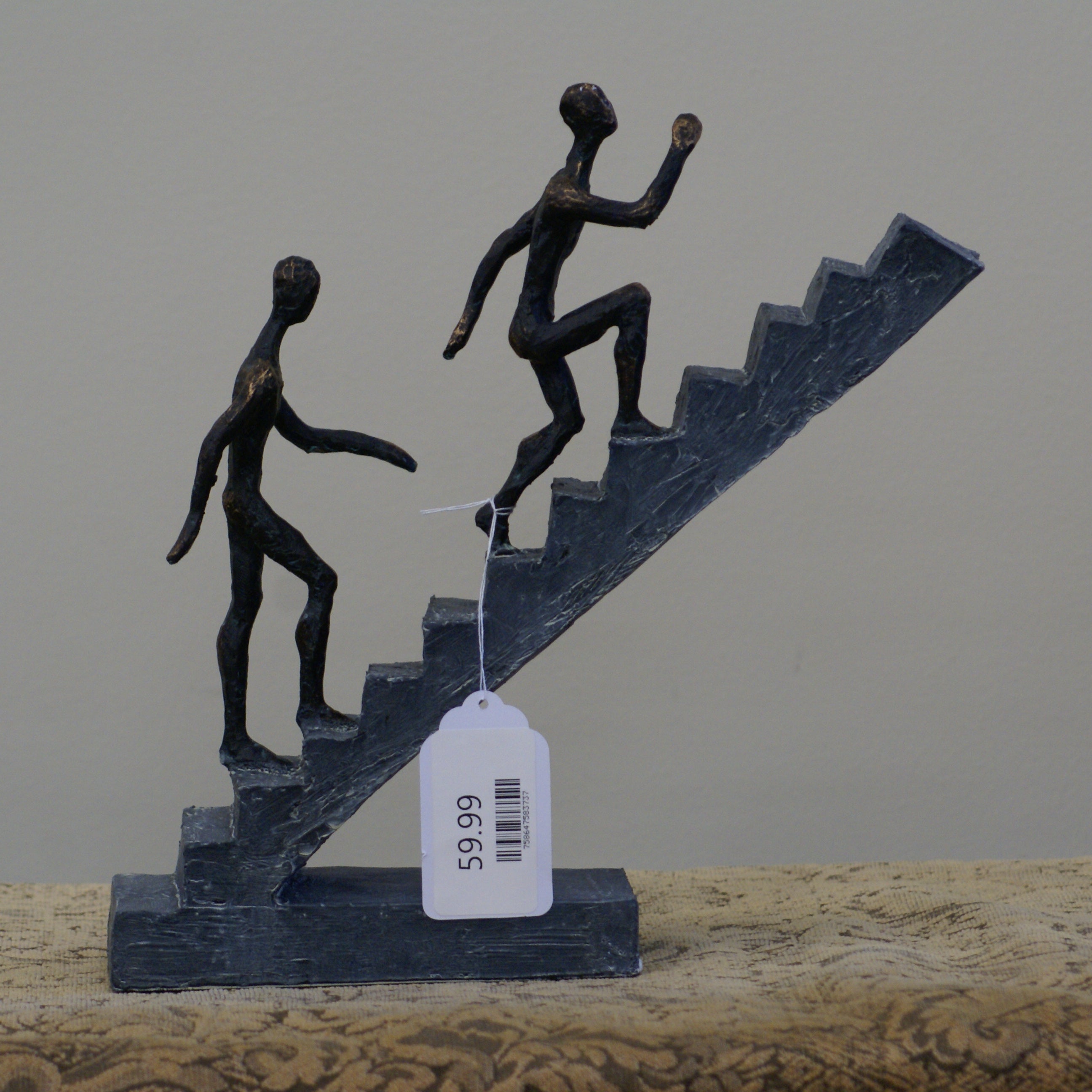 UMA 58373 Gray Polystone People Decorative Sculpture with Stairs, 8" x 3" x 14"