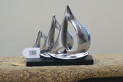 UMA 26915 Silver Aluminum Metal Sail Boat Decorative Sculpture with Black Base, 11" x 5" x 9"