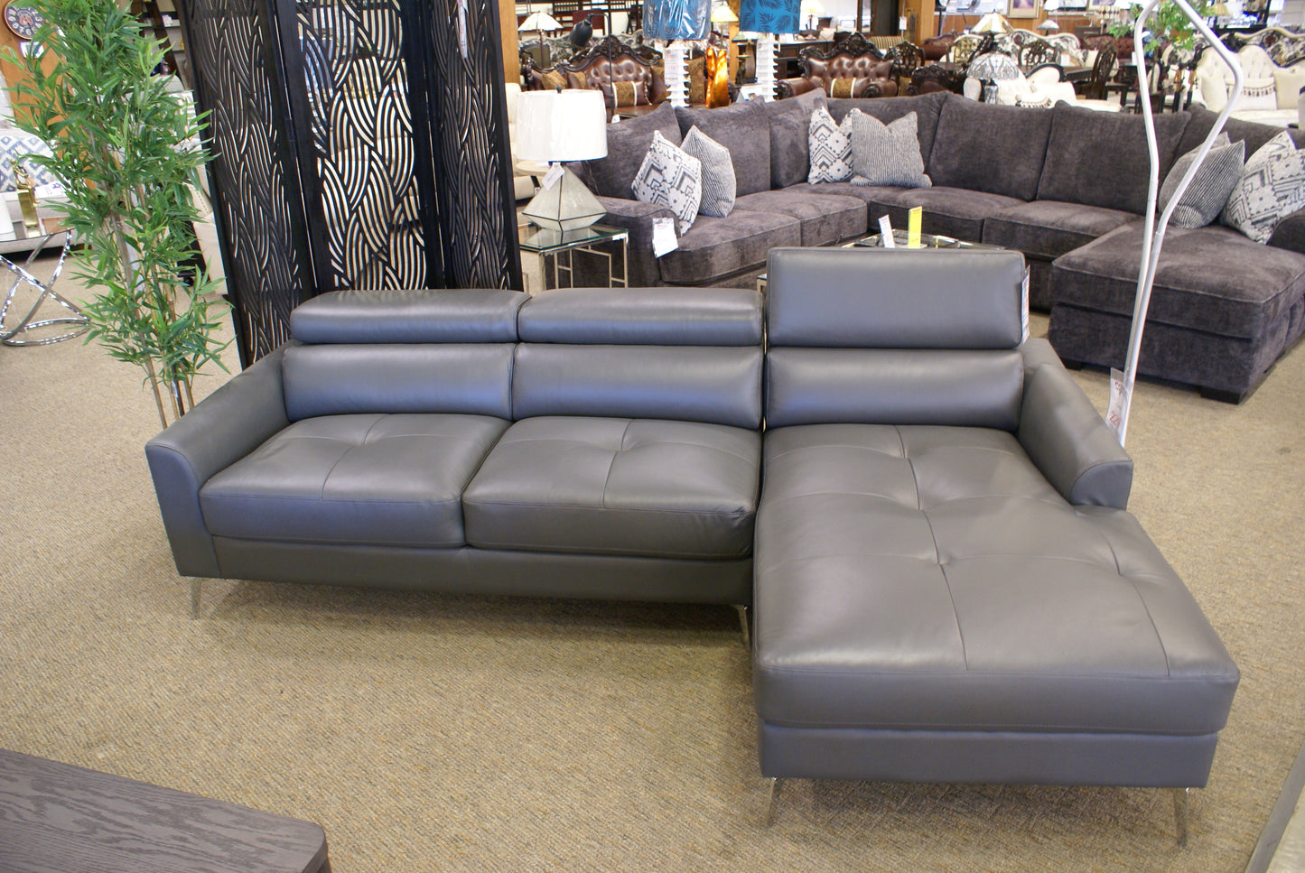 Homelegance 9408DGY Ashland Grey Genuine Leather Match Sofa Chaise