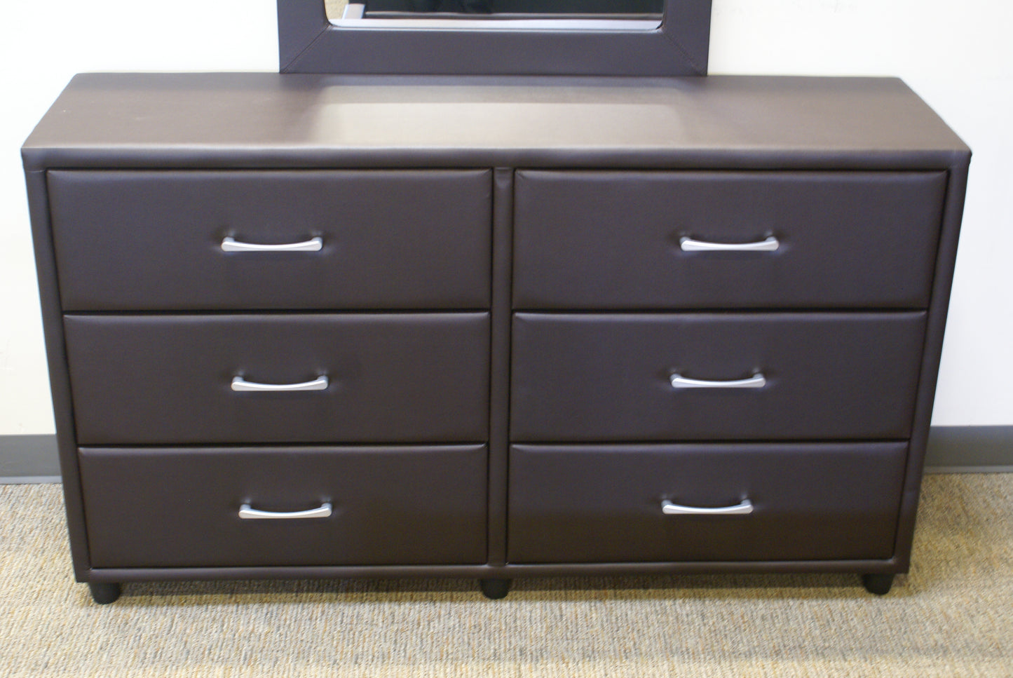 Homelegance 2220DBR-5/6 Lorenzi Dark Brown Upholstered Faux Leather 6 Drawer Dresser & Mirror