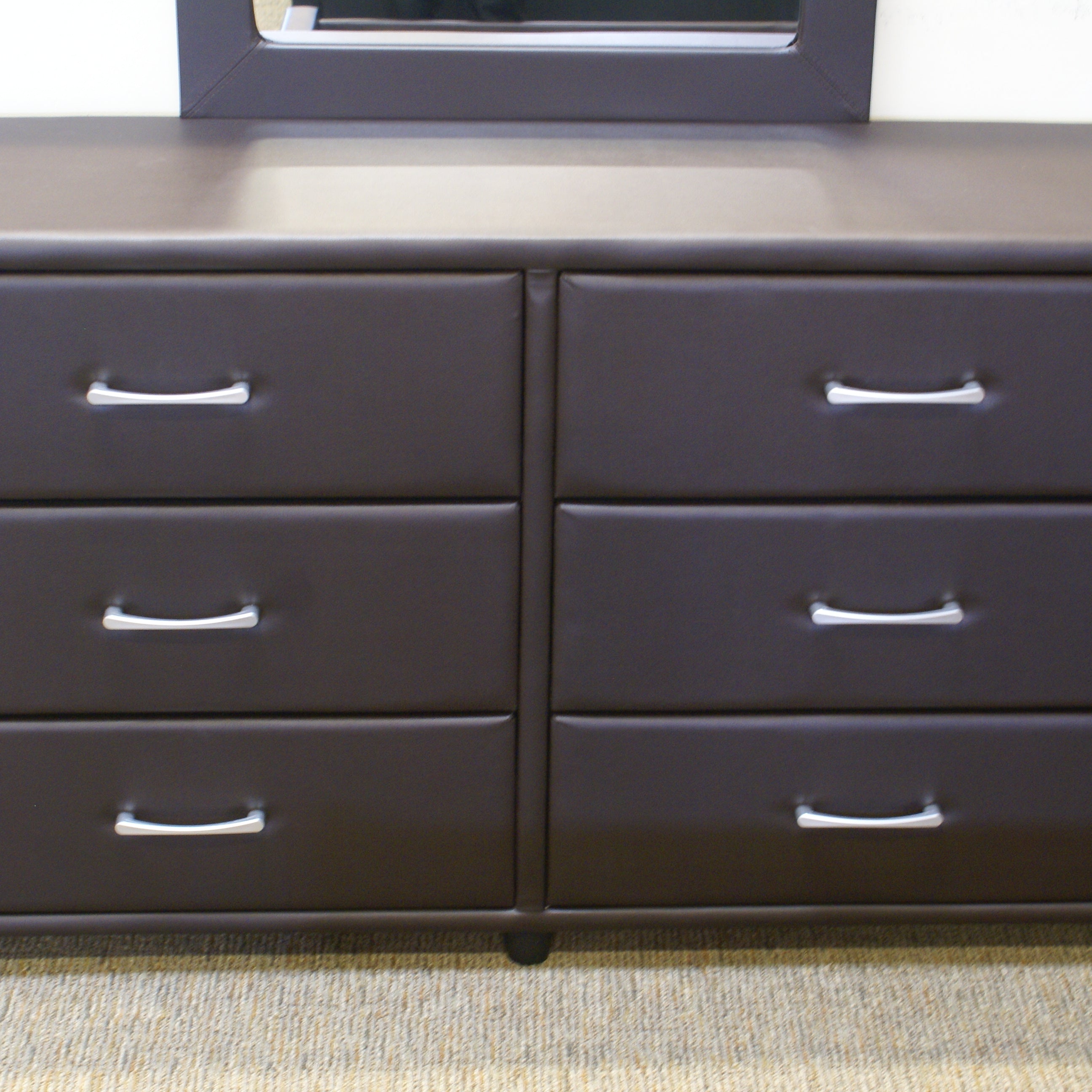Homelegance 2220DBR-5/6 Lorenzi Dark Brown Upholstered Faux Leather 6 Drawer Dresser & Mirror