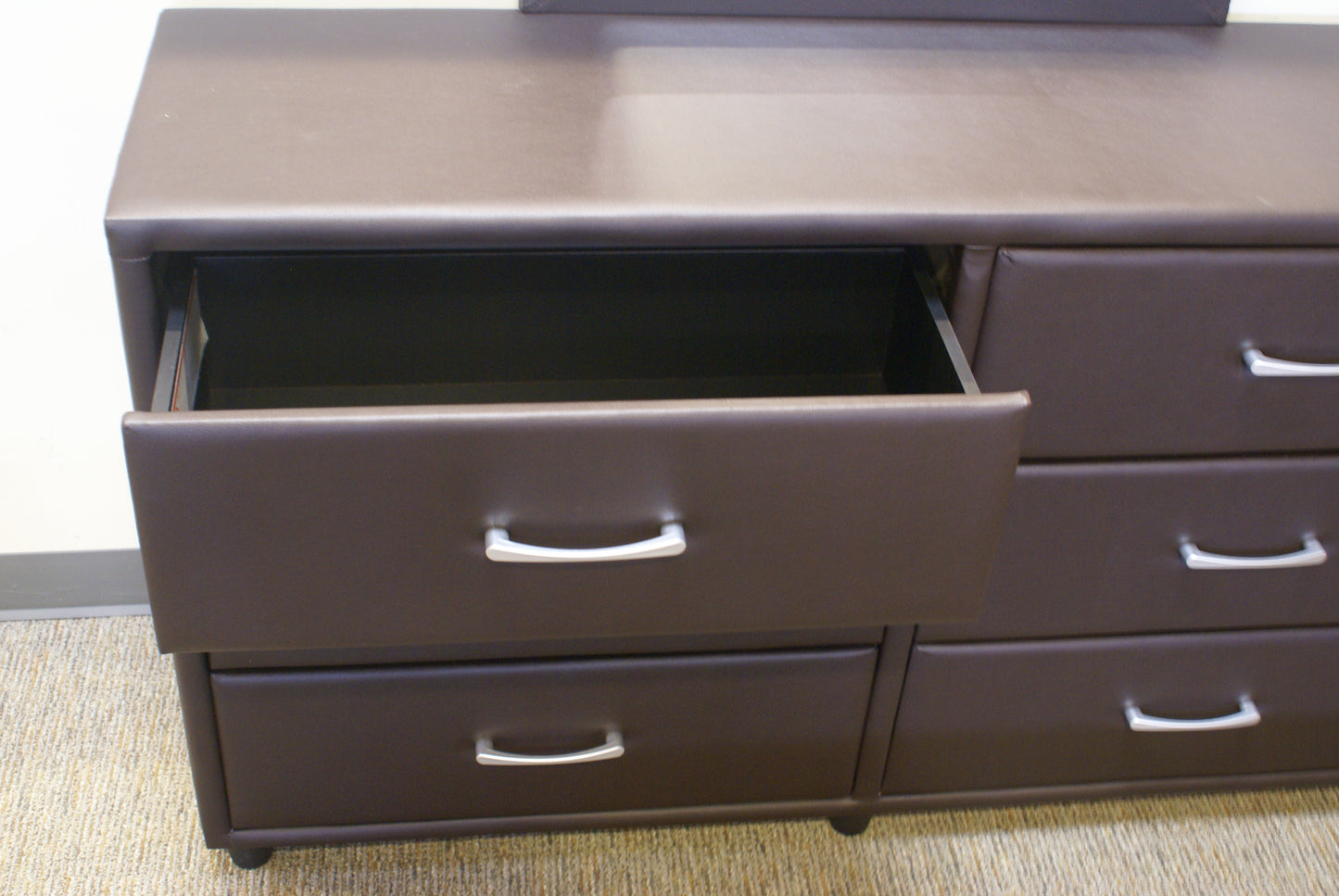 Homelegance 2220DBR-5/6 Lorenzi Dark Brown Upholstered Faux Leather 6 Drawer Dresser & Mirror