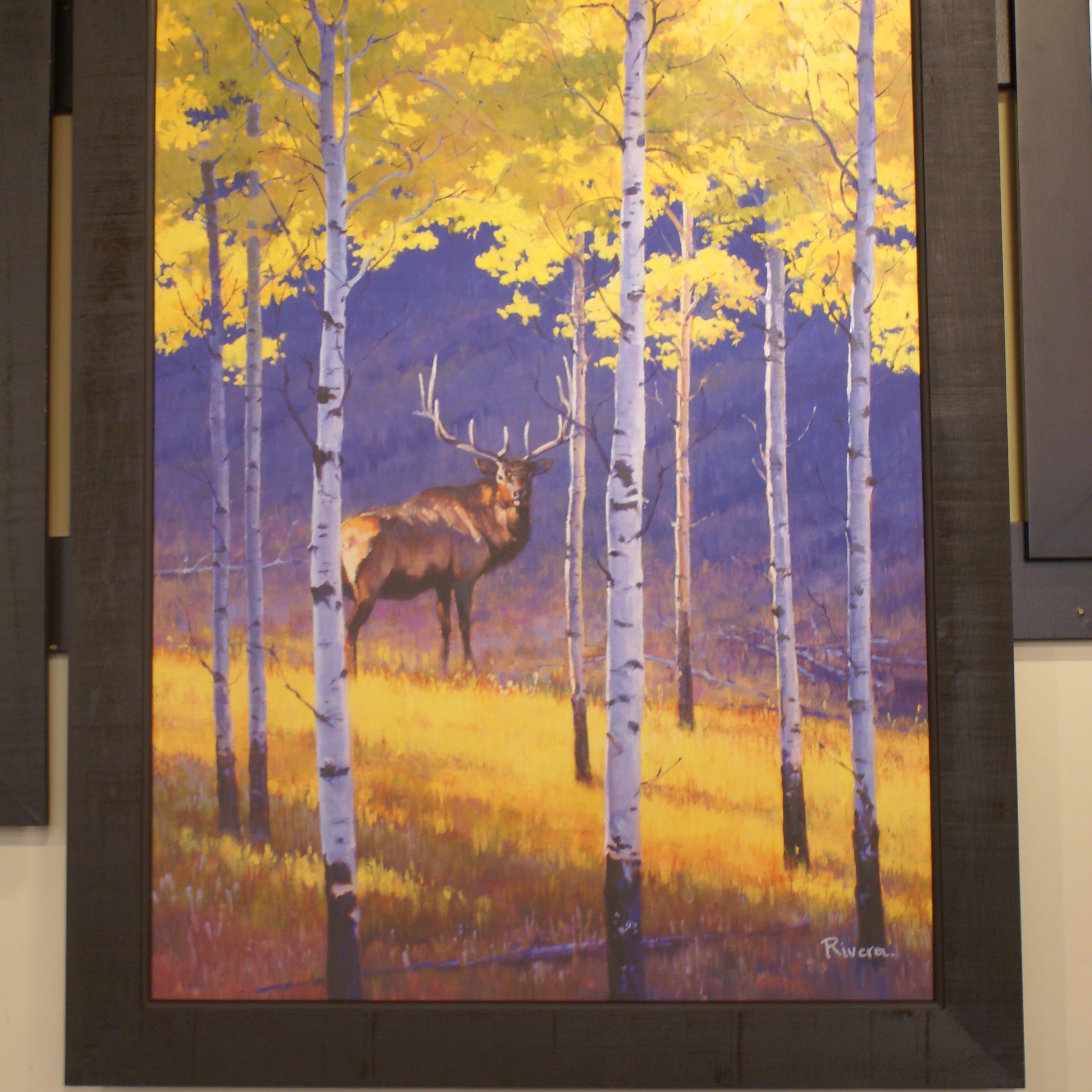 Sisko 44 x 56 Deer In Forest Framed Canvas Oil Painting