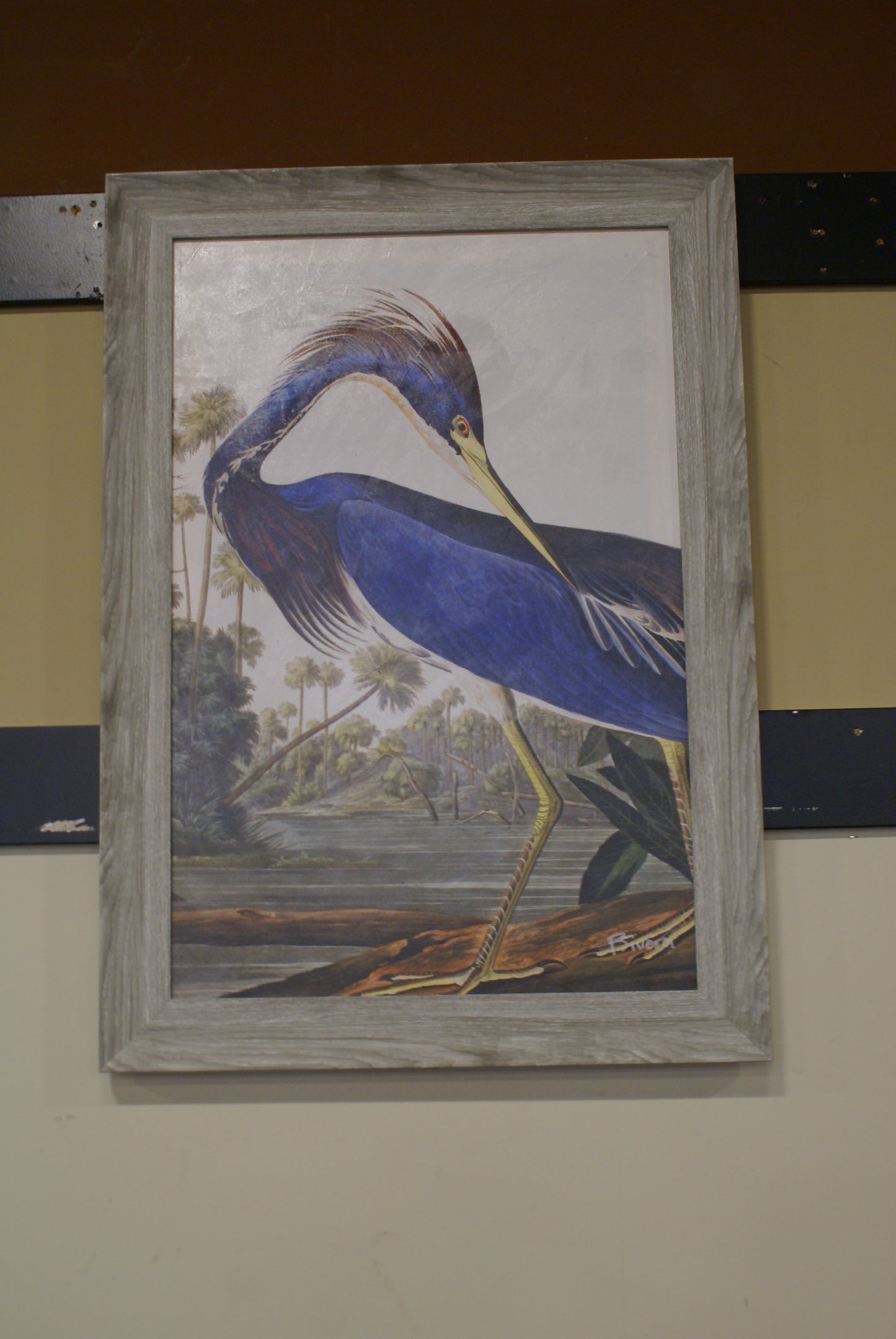 Sisko 32 x 44 Blue Heron Framed Canvas Oil Painting