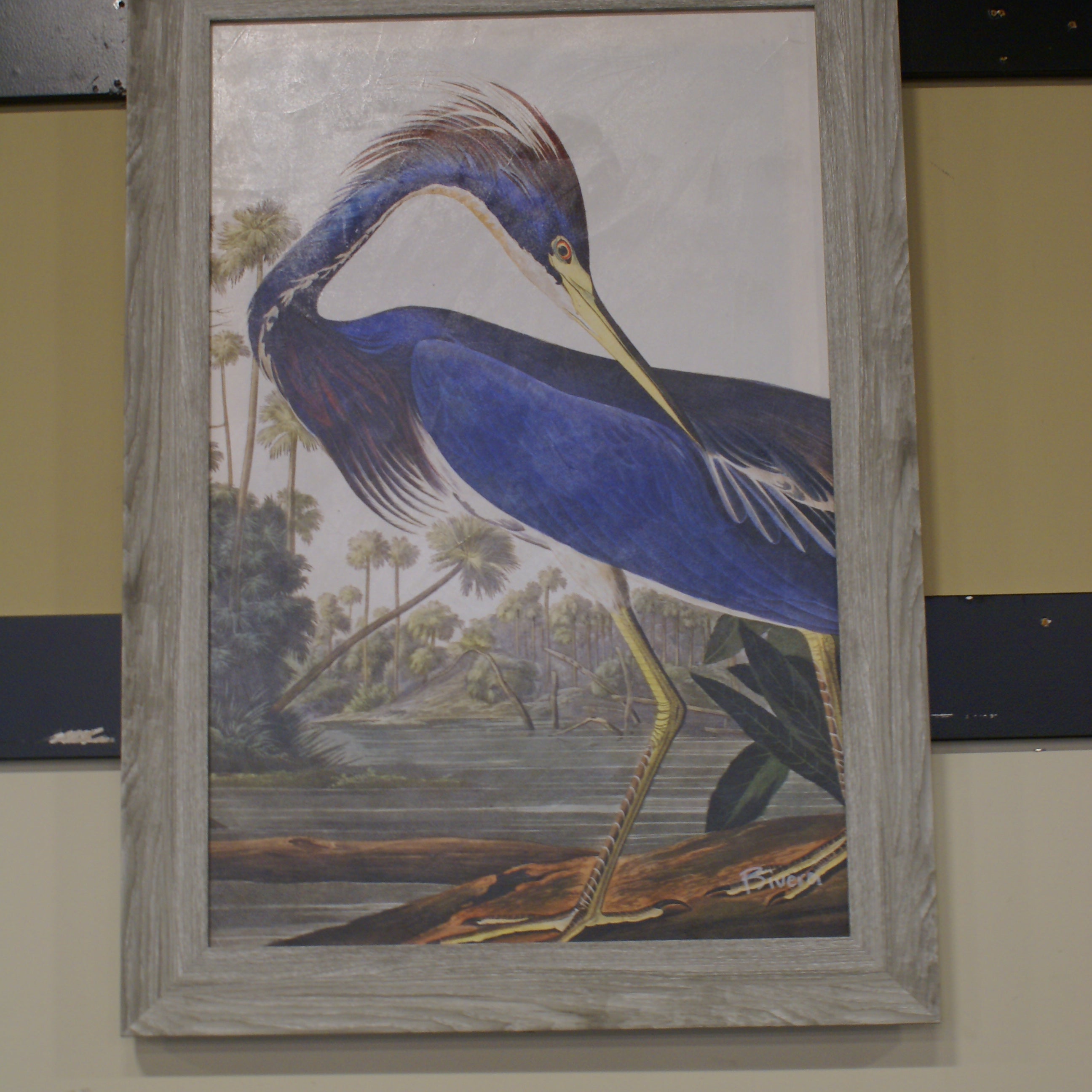 Sisko 32 x 44 Blue Heron Framed Canvas Oil Painting