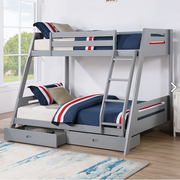 FOA FM-BK003GY-BED Emilee Gray Twin / Full Bunk Bed w/ Underbed Drawers