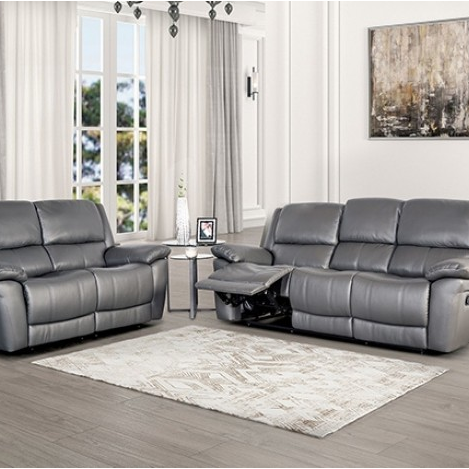 FOA FM69003DG Glarus Dark Grey Leather Manual Reclining Sofa Loveseat Set