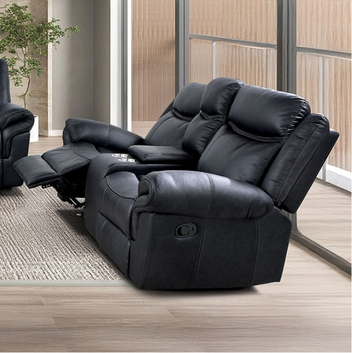FOA NX6001BK Agata Black Manual Sofa & Glider Loveseat Set