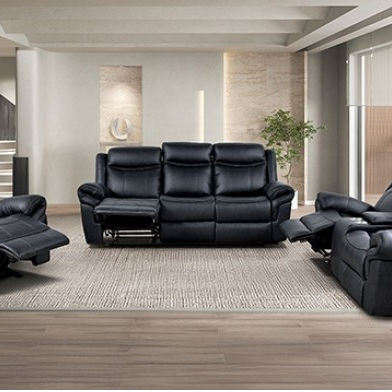 FOA NX6001BK Agata Black Manual Sofa & Glider Loveseat Set