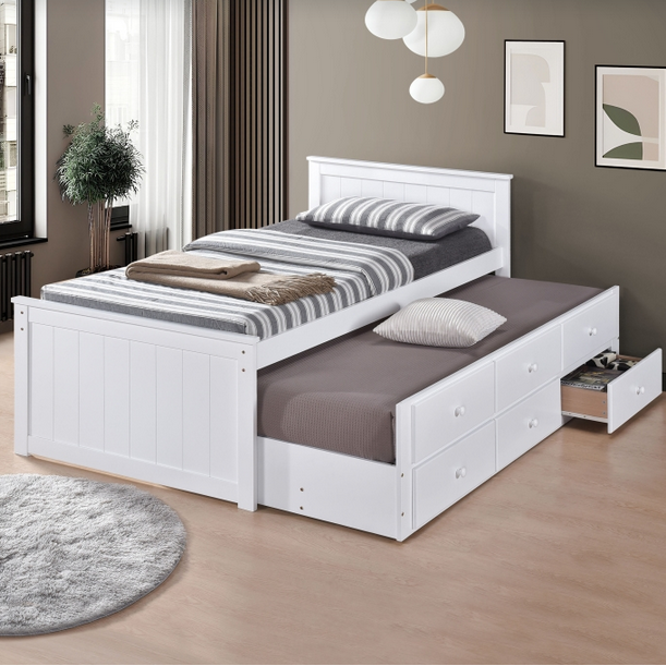 Milton 7550 White Twin Platform Bed w/ Trundle & Drawers