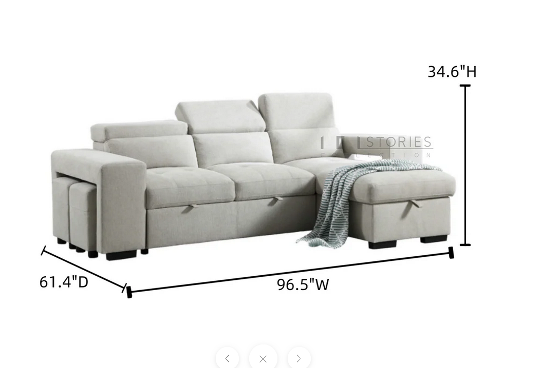 101 Stories 101S-SF1073 Sylphia Reversible Sofa Chaise w/ Pullout w/ Storage Chaise
