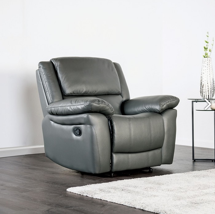 FOA FM69003DG-CH-M Glarus Dark Grey Leather Manual Recliner