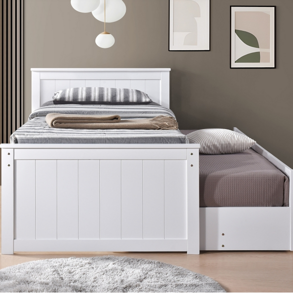 Milton 7550 White Twin Platform Bed w/ Trundle & Drawers