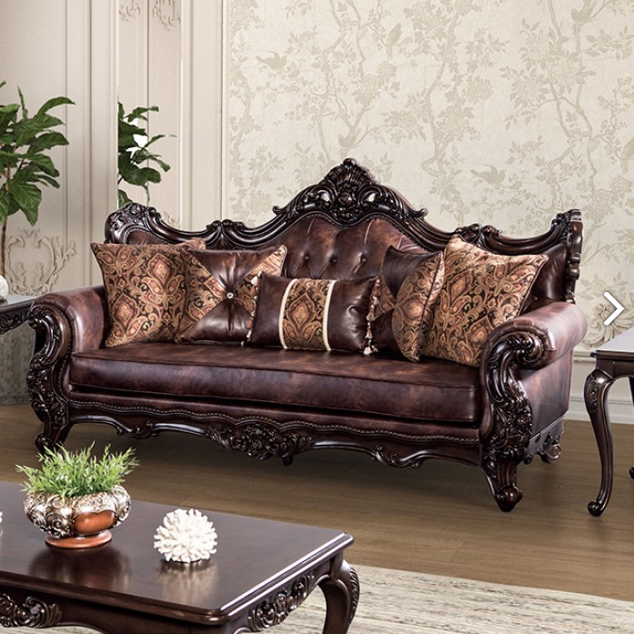 FOA FM65005BR Palencia Traditional Sofa Loveseat Set