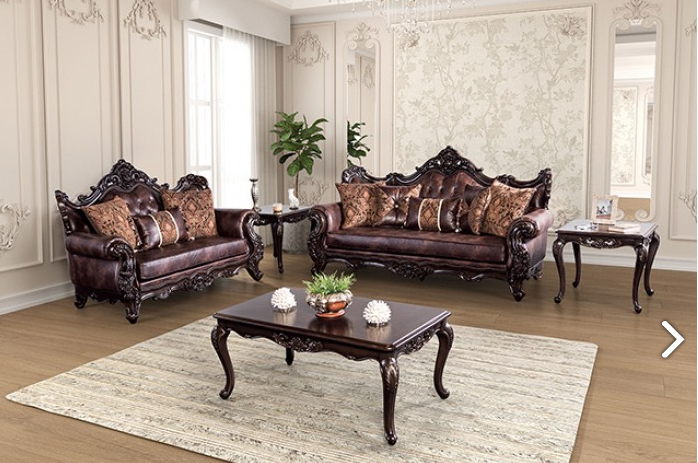 FOA FM65005BR Palencia Traditional Sofa Loveseat Set