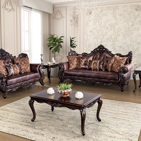 FOA FM65005BR Palencia Traditional Sofa Loveseat Set