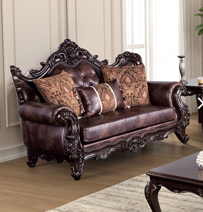 FOA FM65005BR Palencia Traditional Sofa Loveseat Set
