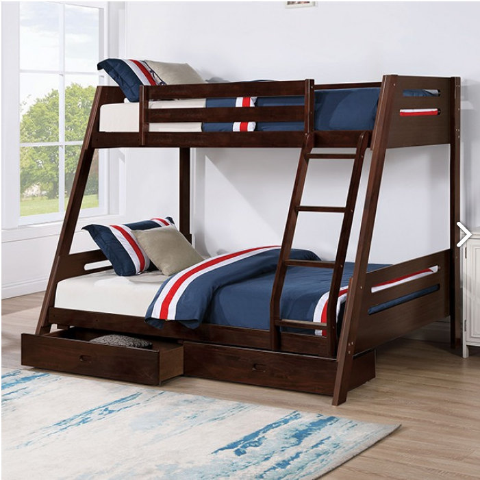 FOA FM-BK003ES-BED Emilee Espresso Twin / Full Bunk Bed w/ Underbed Drawers