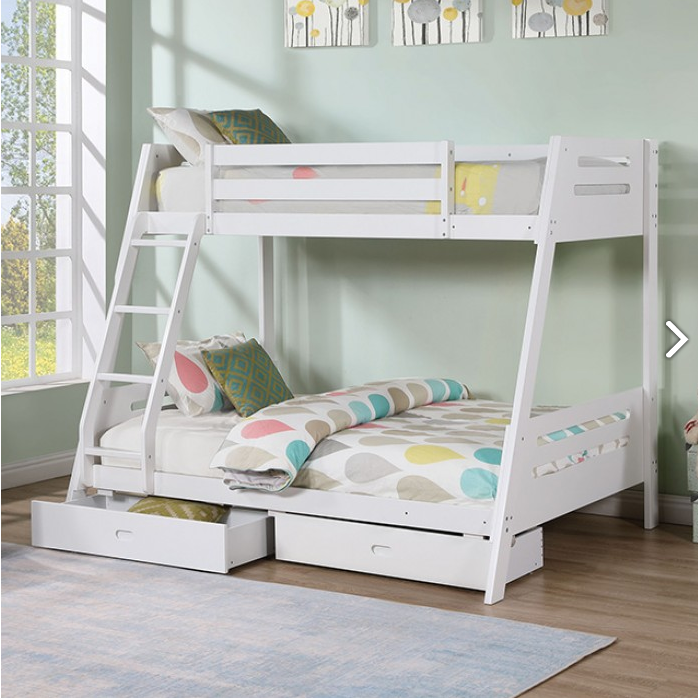 FOA FM-BK003WH-BED Emilee White Twin / Full Bunk Bed w/ Underbed Drawers