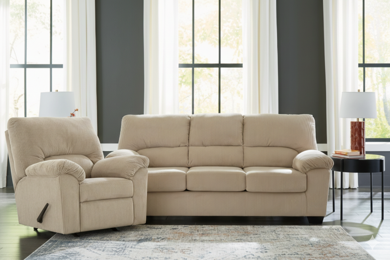 Ashley 2420338 / 325 SimpleJoy Sand Sofa Recliner Set