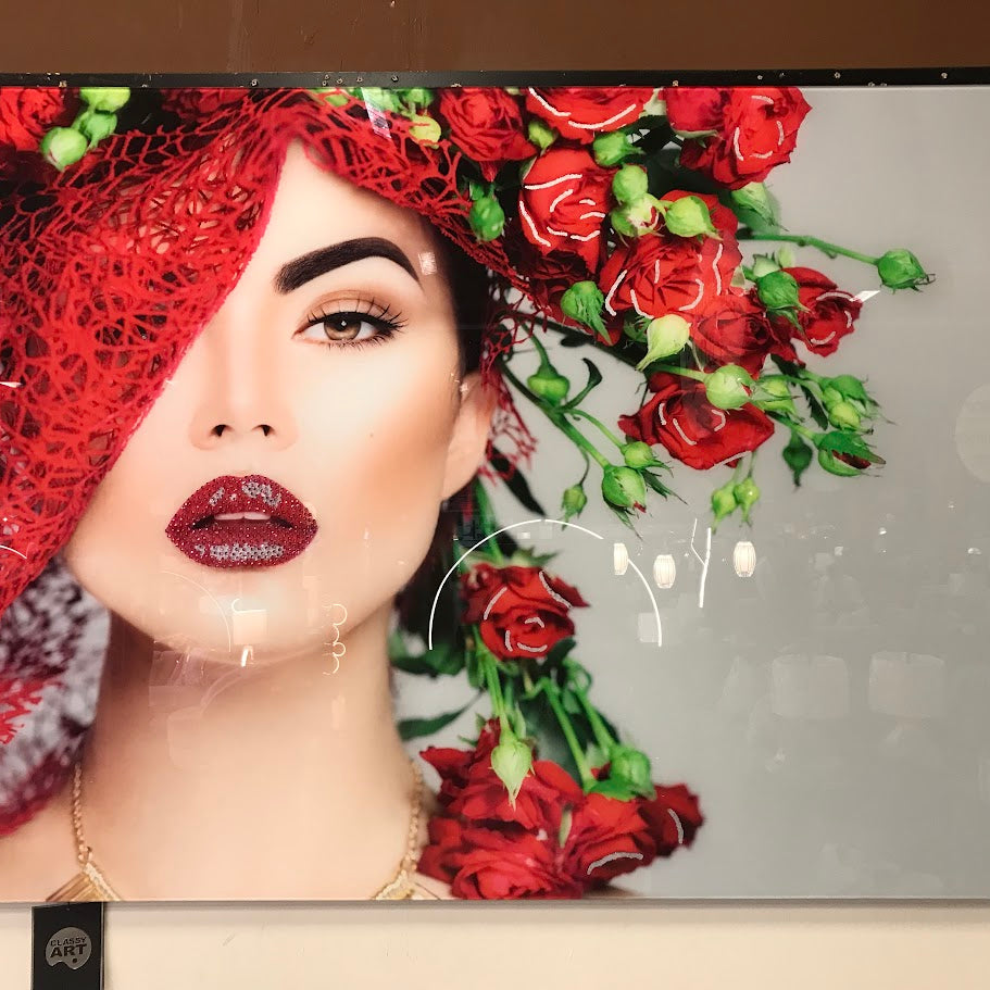 Classy Art SF1664R Tempered Glass w/ Foil & Rhinestones 40 x 60 Rose Vail