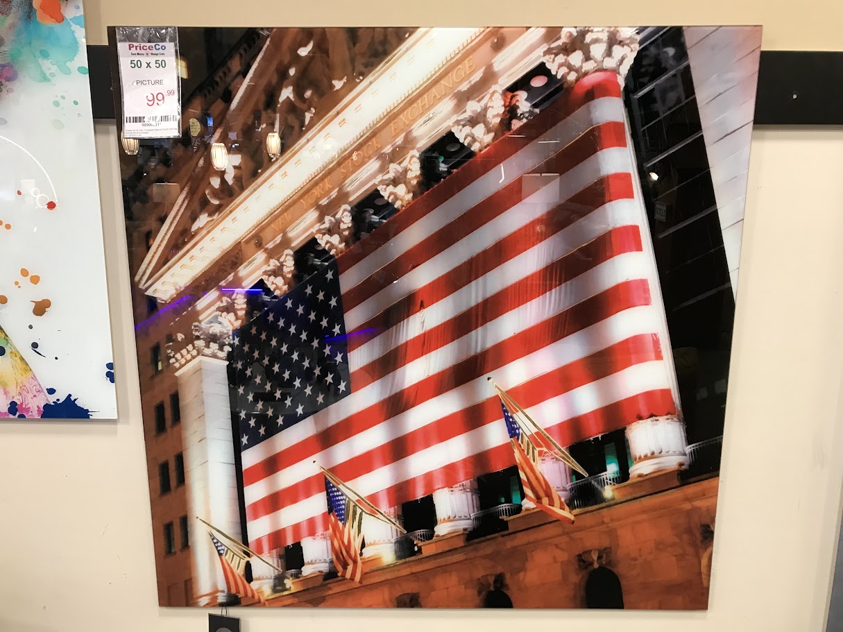 Classy Art SF1391 Tempered Glass w/ Foil 50 x50 Flag Across Stock Exchange