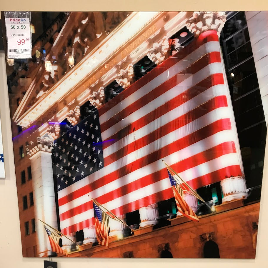 Classy Art SF1391 Tempered Glass w/ Foil 50 x50 Flag Across Stock Exchange