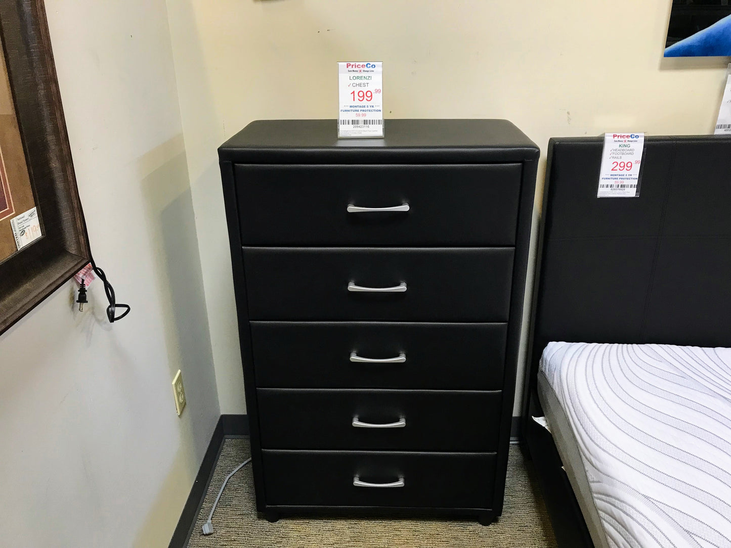 Homelegance 2220-9 Lorenzi Black Faux Leather Upholstered 5 Drawer Chest