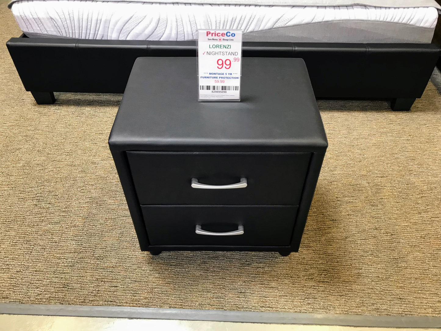 Homelegance 2220-4 Lorenzi Black Faux Leather Upholstered 2 Drawer Nighstand