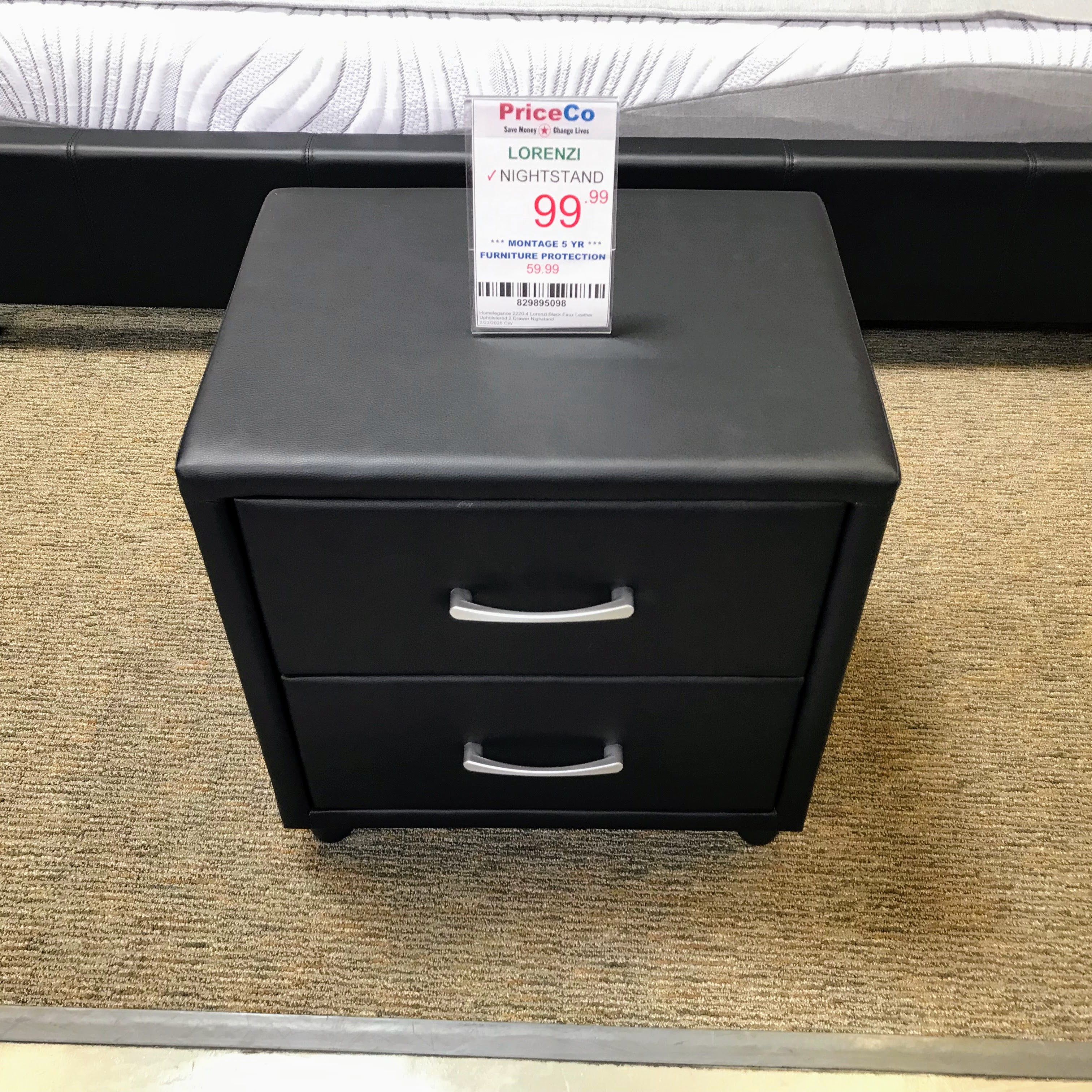 Homelegance 2220-4 Lorenzi Black Faux Leather Upholstered 2 Drawer Nighstand