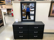 Homelegance 2220-5/6 Lorenzi Black Faux Leather Upholstered 6 Drawer Dresser w/ Black Mirror