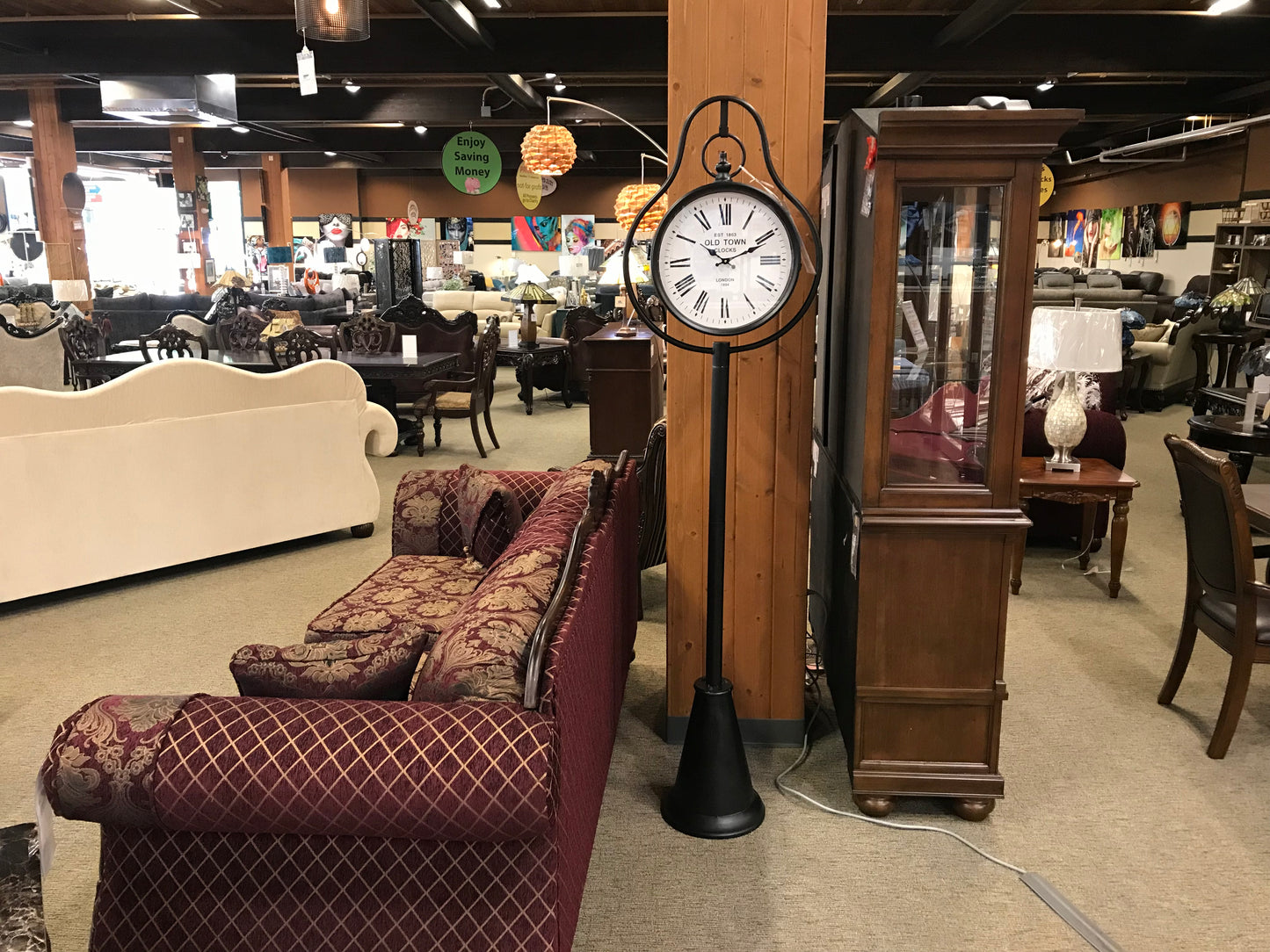 UMA 80359 Black Metal Double Sided Decorative Clock with Cone Shaped Base, 22" x 12" x 81"