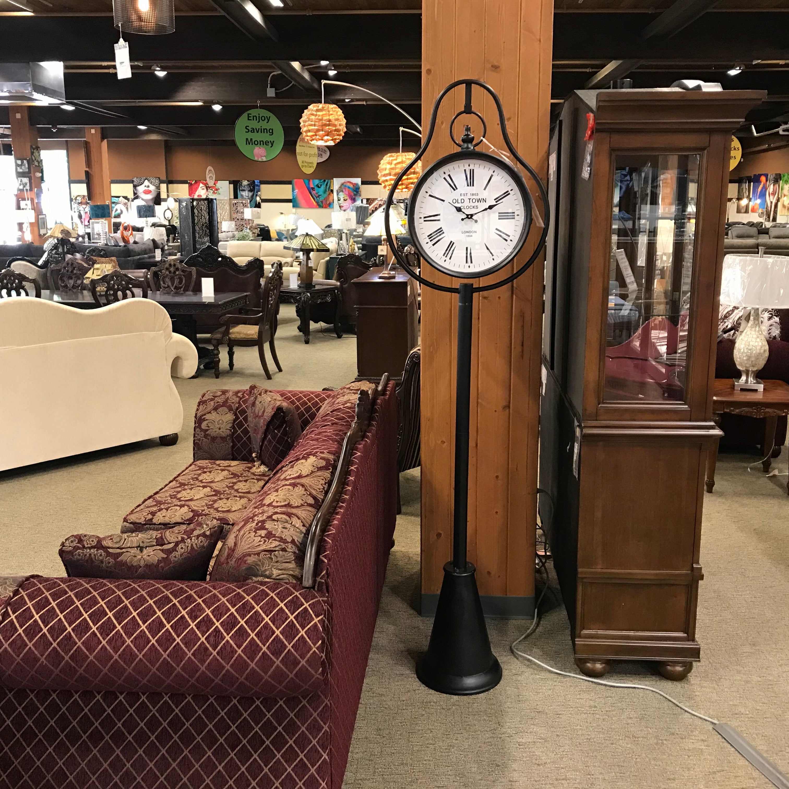 UMA 80359 Black Metal Double Sided Decorative Clock with Cone Shaped Base, 22" x 12" x 81"