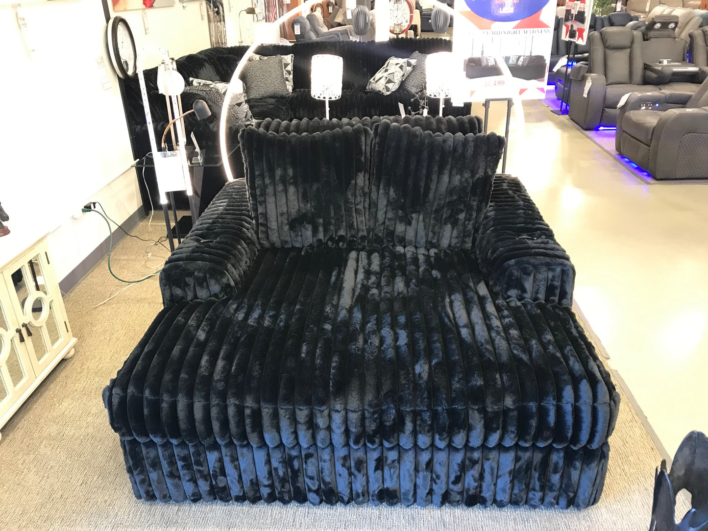 Ashley 9810315 Midnight Madness Onyx Oversized Chaise w/ Cup Holders