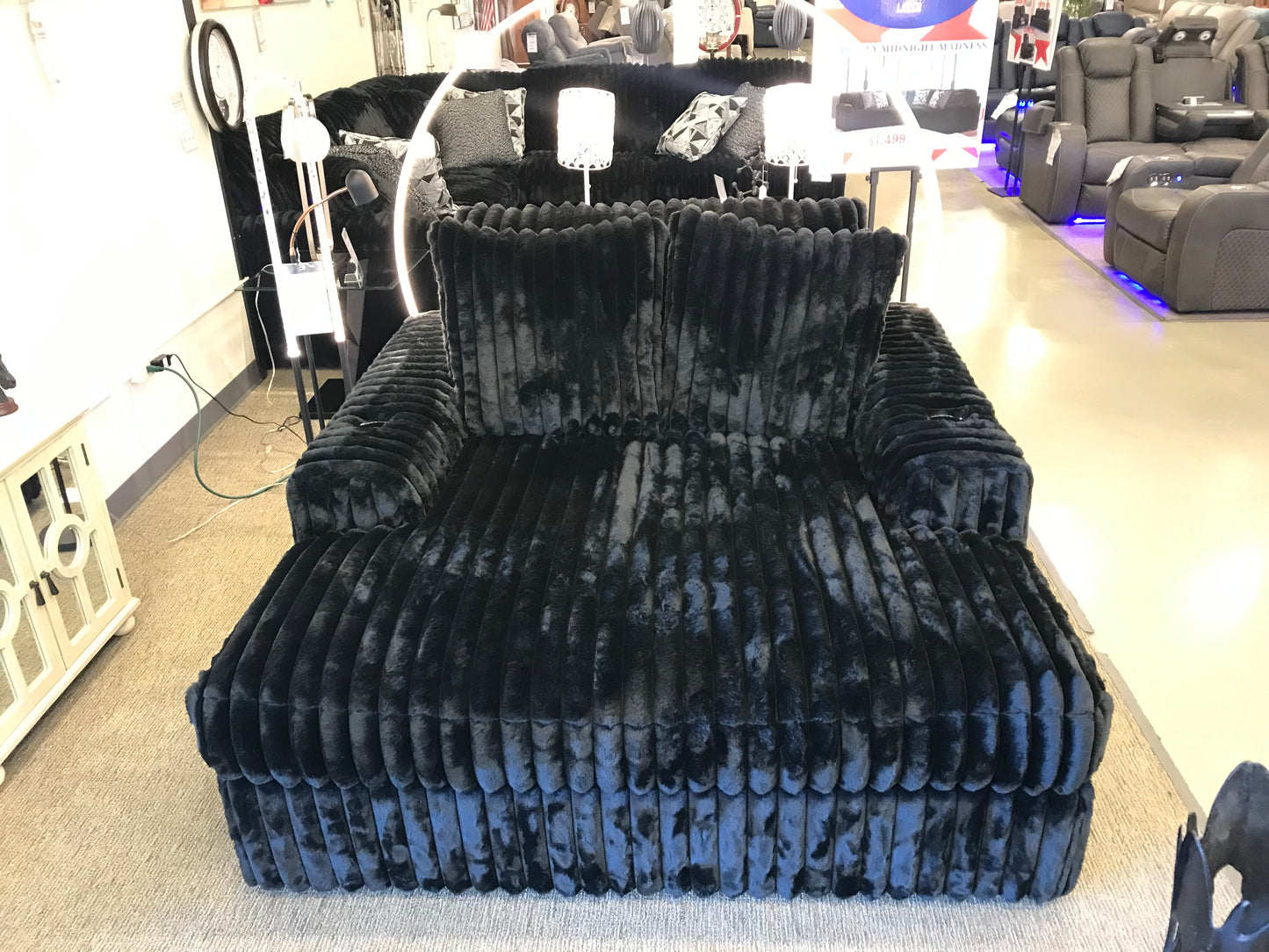 Ashley 9810315 Midnight Madness Onyx Oversized Chaise w/ Cup Holders