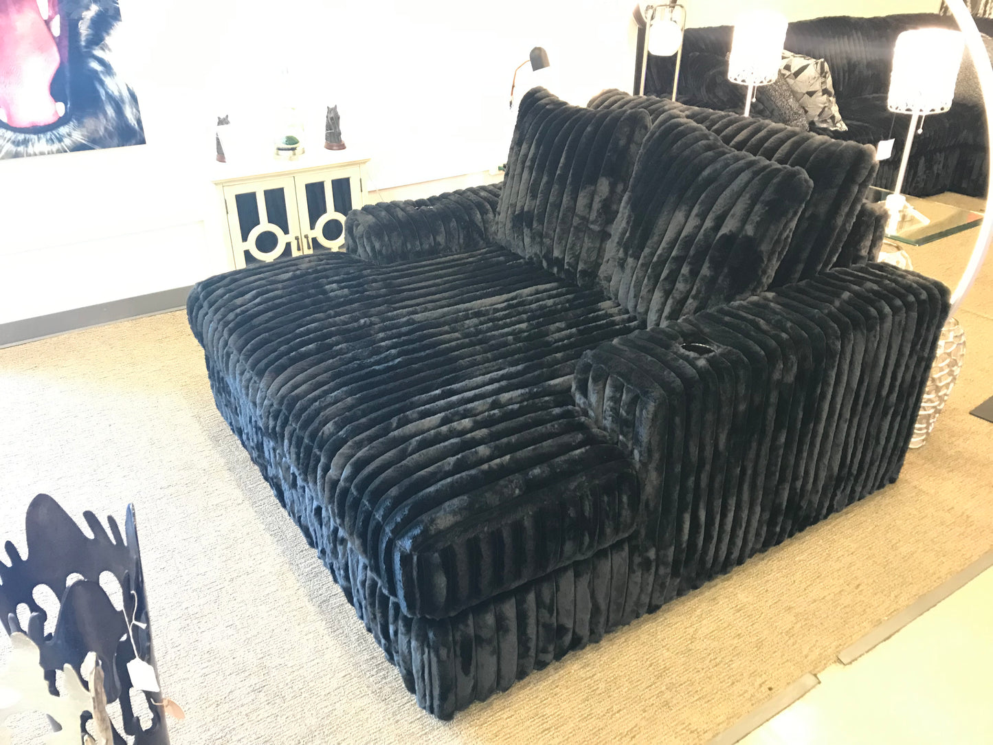 Ashley 9810315 Midnight Madness Onyx Oversized Chaise w/ Cup Holders