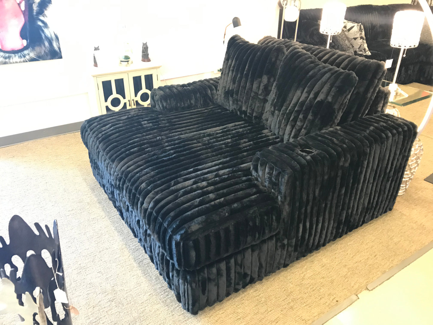 Ashley 9810315 Midnight Madness Onyx Oversized Chaise w/ Cup Holders