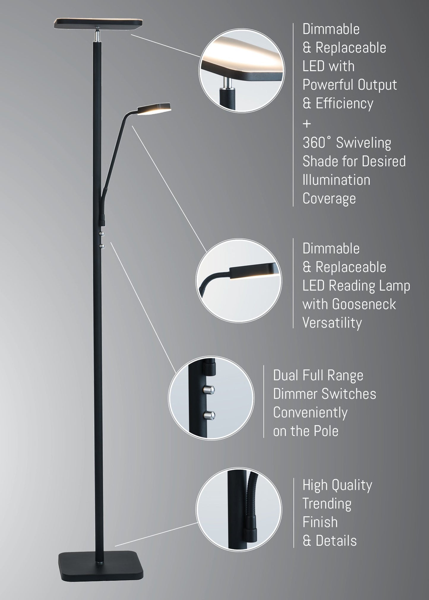 Lite Source LS-83356BLK Hector 2 Light Reading Floor Lamp