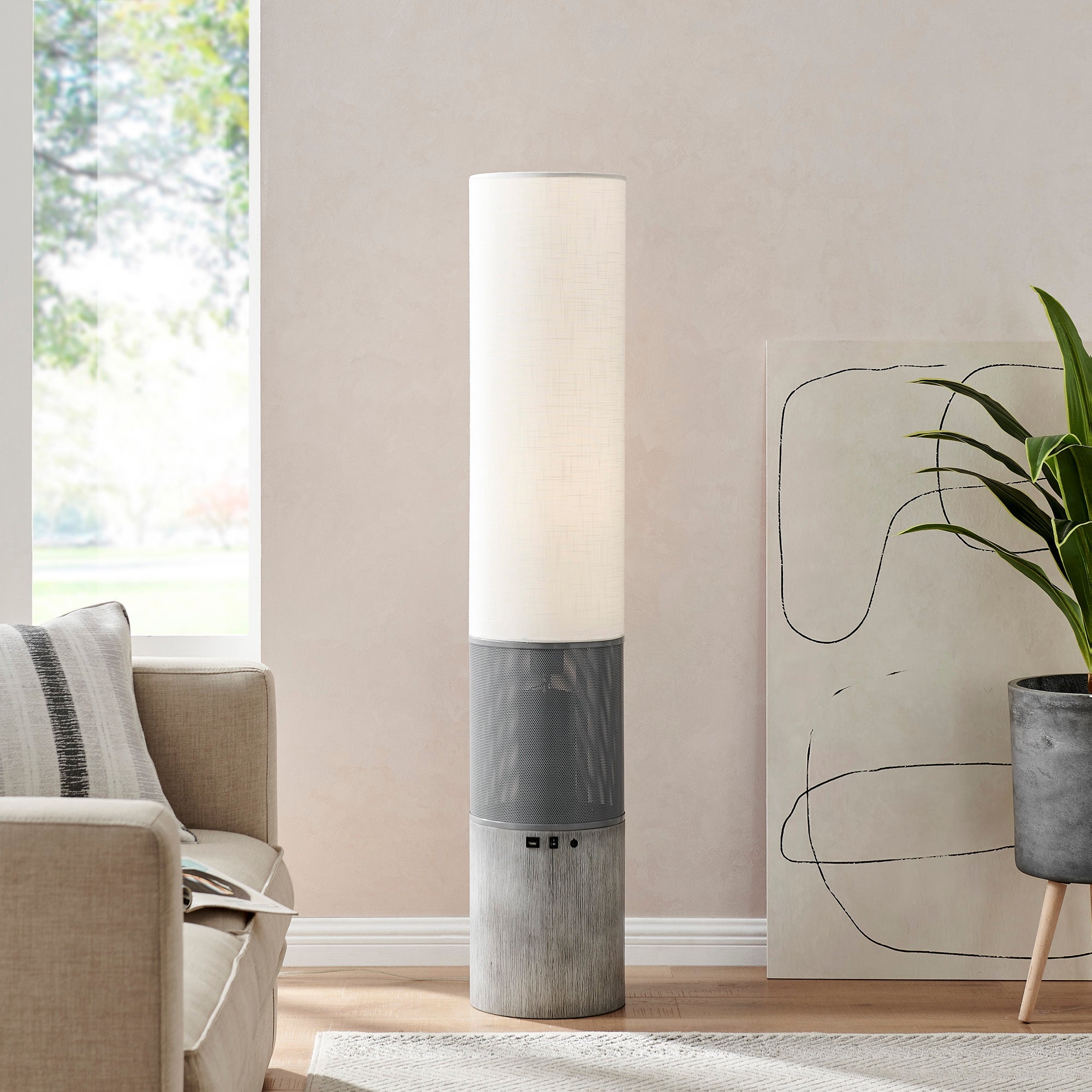 Lite Source LS-83674GREY Sahirah Grey Floor Lamp w/ Wireless Speaker