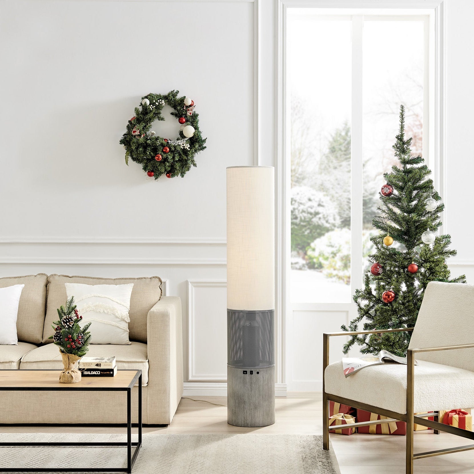 Lite Source LS-83674GREY Sahirah Grey Floor Lamp w/ Wireless Speaker