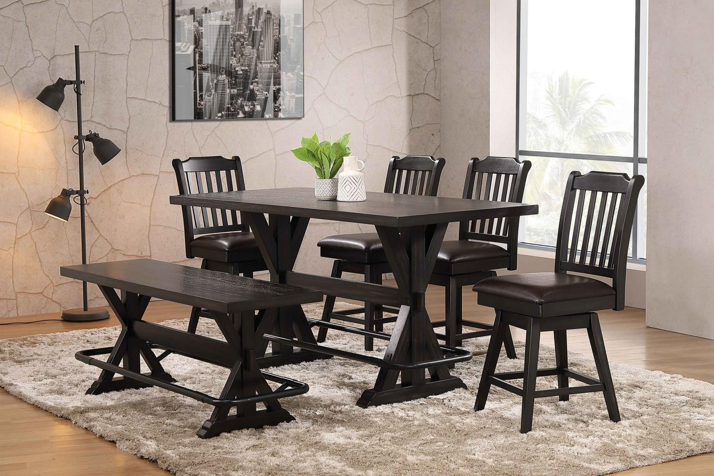 Urban Styles 2480 / 2481 / 2482 Memphis Espresso 5 Piece Swivel Counter Height Set