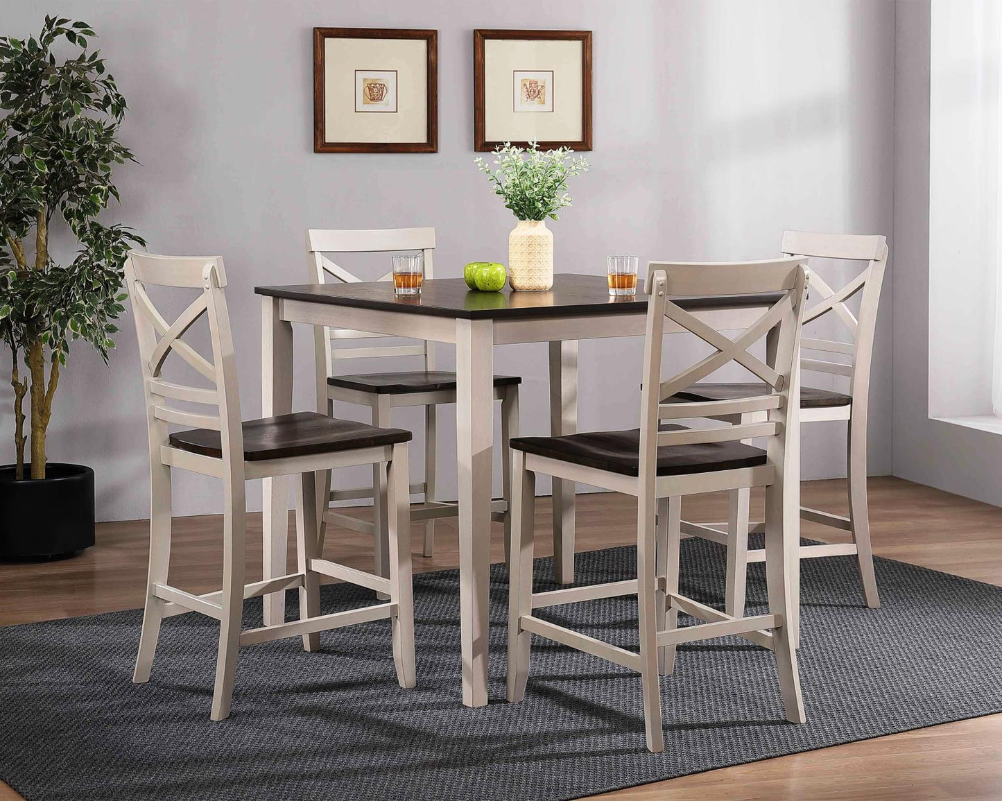 Urban Styles 2570 Reno Walnut/Ivory 5 Piece Pack Counter Height Dining Set